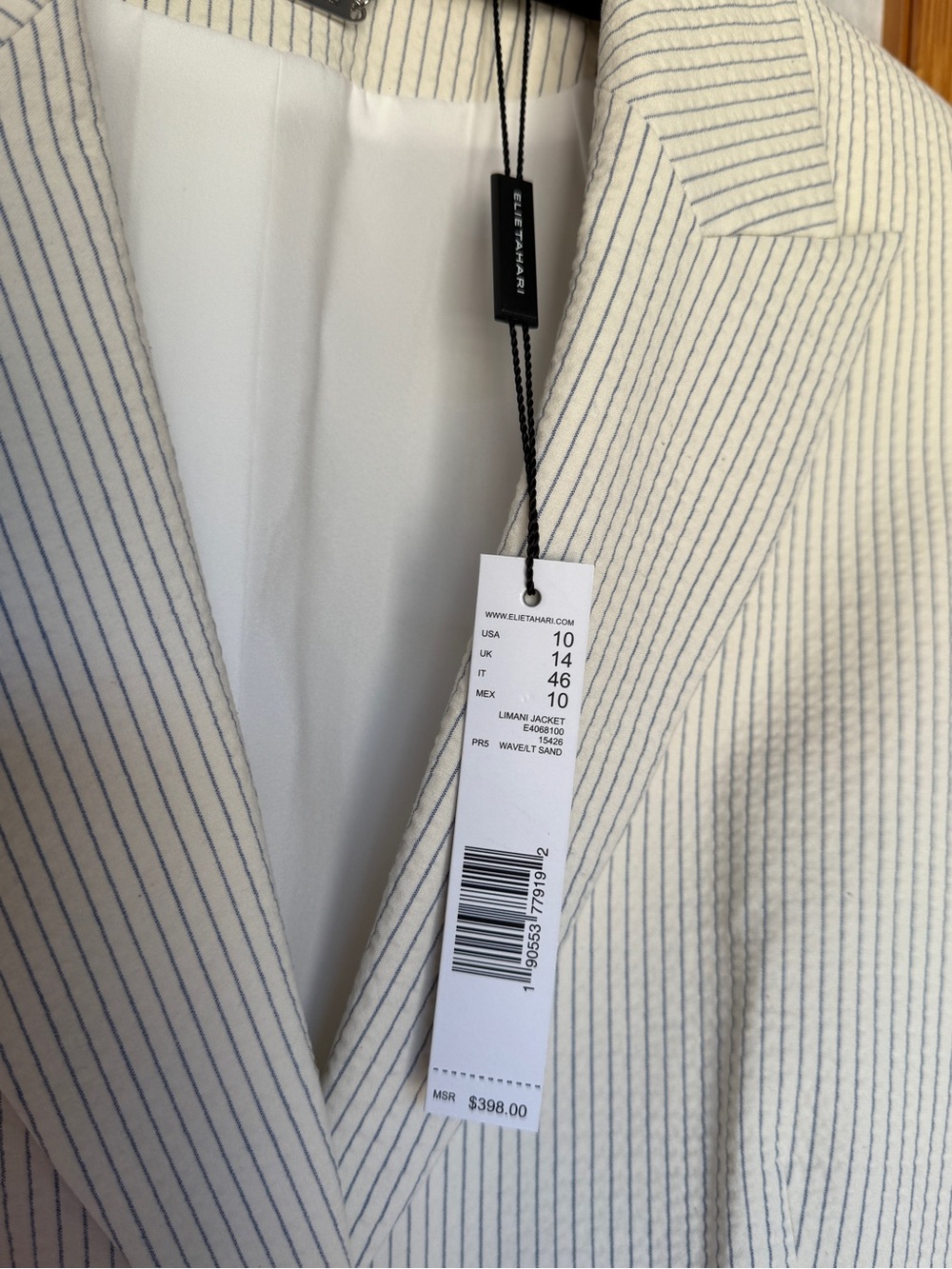 NWT Elie Tahari Limani Pinstripe Seersucker Blazer Jacket Size 10 MSRP $398 - Picture 6 of 6